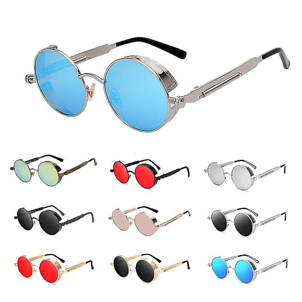 Retro Steampunk Solbriller Vintage Stil Inspireret Runde Metal Cirkel Briller (FMY) Silver Gray