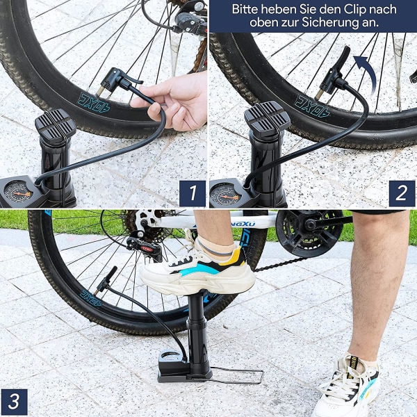 Cykelpump Mini Portabla fotpumpar med tryckmätare för alla ventiler Av/dv/sv Golvpump Lämplig för Mtb-vandringscyklar, stadscyklar och barn'