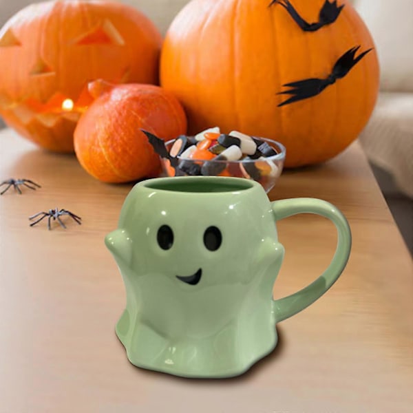 14oz Halloween Spøkelseskopp Søt Keramisk Spøkelseskopp Koselig Spøkelsesdekorasjon Skummel Spøkelseskopp Ghostface-kopp Kaffebeger for Voksne Barn Kvinner (FMY) Green One Size