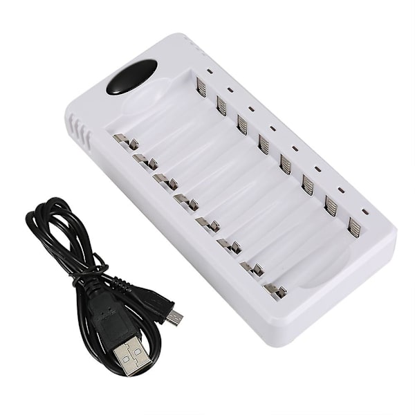 AA/AAA Batteri Smart Oplader 8-slot Nikkel-hydrogen Batterier Oplader med USB Port Ny (FMY) White