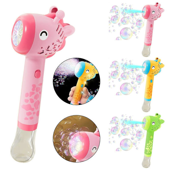 Elektrisk Giraff-Bubbelblåsare med Ljus 10 Hål Cartoon Djur Barn Handhållen Automatisk Bubbelblåsare Maskin Leksak Pojkar Flickor Födelsedag (FMY) Yellow