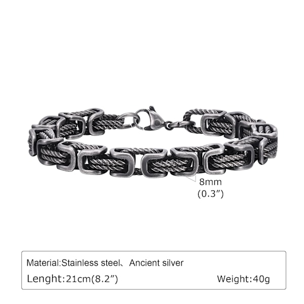 8mm Vintage Byzantinske Armbånd til Mænd, Oxideret Kraftig Firkantet Led Kæde Armbånd, Viking Punk Fars Dags Gave til Far(FMY) BR-1842GR 19cm