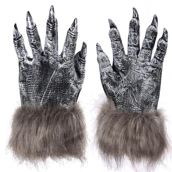 Vinyl Wolf Claw Cosplay Gloves Halloween Party Costume Grey  (FMY)