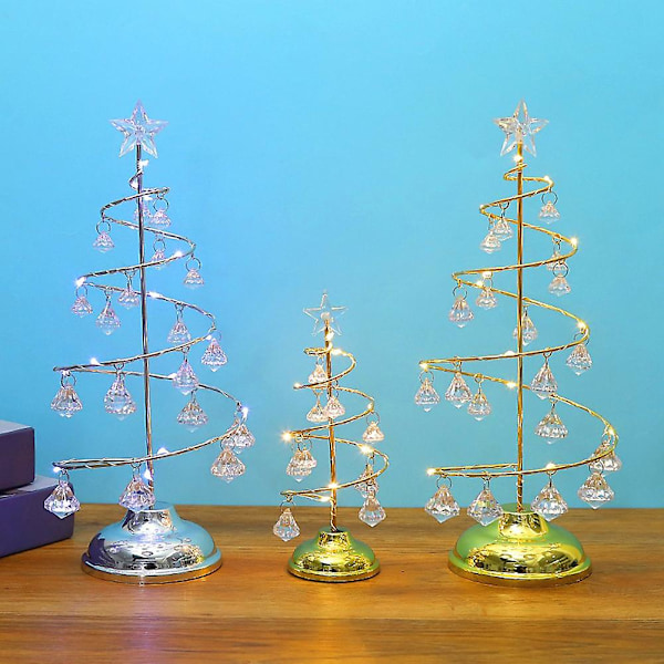 Julepynt Gavebelagt Jern Træ LED Lys Krystal Juletræ Krystal Ornament Nat (FMY) A Small