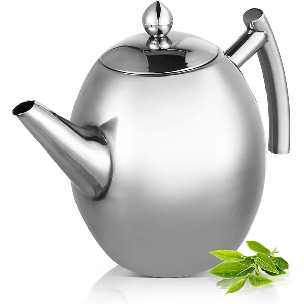 Ruostumattomasta teräksestä valmistettu teekannu kahvipannun teepuristin, iso 1 litran teekannu suodattimella, hieno ei vuoda (FMY)