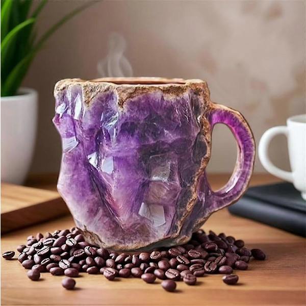 Harpiks Ametyst Mineral Krystall Kaffeekrus - 3D Unik Edelstenslignende Krus, Perfekt Bursdags- & Julegave til Kvinner (FMY)