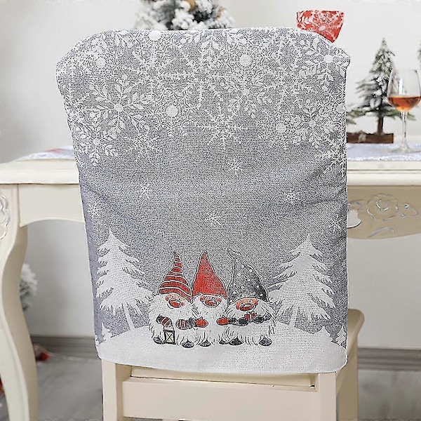 2 st julstolsryggar med dvärg och snöflinga, julstolsöverdrag, juldekoration -NMAOV  (FMY) Gray