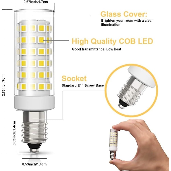 6-pakning E14 LED-pære 9w Halogen-ekvivalent 75w, Kald hvit 6000k Ikke-dimbar 360 strålevinkel For kjøkkenhette Kjøkken Sengelampe  (FMY)
