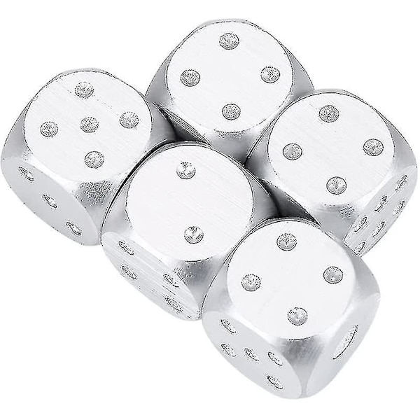5 stk Terninger i Aluminium Legering Bordspill Terningsett Med Oppbevaringsboks (Sølv Rektangulær Boks) T-x Raoliang  (FMY) silver