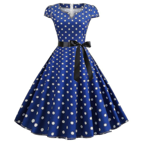 Naisten Pöytäliina Hepburn Retro 50-luvun 60-luvun Rockabilly Iltapuku Swing Midi-mekko (FMY) Dark Blue XL