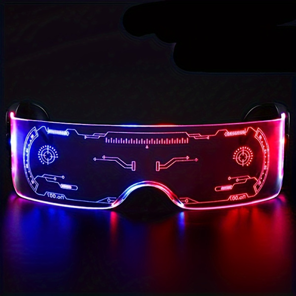 Fargerike LED-briller for uteliv, musikkbarer, KTV og bursdagsfester - Flat toppdesign, endelte briller med lysende effekt, Metavers (FMY) 7 Color Adjustable