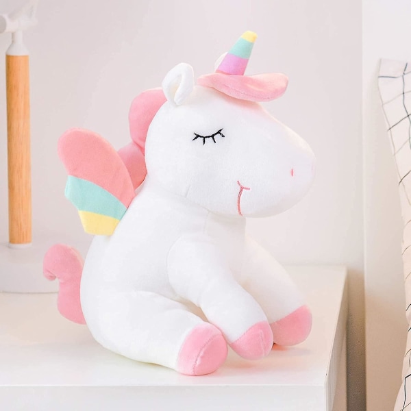 Unicorn Plysjdyr, Fyllte Dyr, Jentegave Med Regnbuevinger, Hvit, 30 cm (FMY)