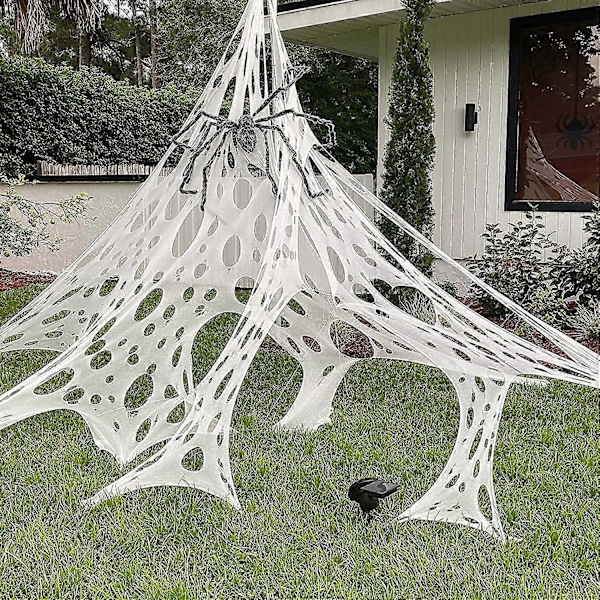 Halloween Utemiljødekorasjon Spindelvev: Kjempe Stor Strekkbar Okse Netting Åtte Klør Webbing Forhåndskuttet Gaze Spindelvev Spøkelseshus Dekor (FMY) B 100x410cm