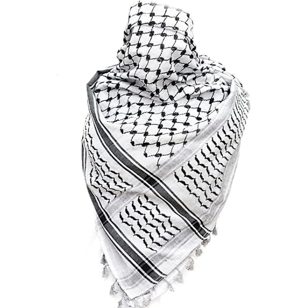 Palestiinan huivi Keffiyeh Arafat Hatta leveä tupsuilla Shemagh Keffiyeh Arab Houndstooth 100% puuvilla (FMY) White Black