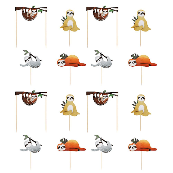 16 st Djungeldjur Sloth Baby Shower Födelsedagstårta Dekorationer Baby Shower Sloth Tårtdekorationer  (FMY) Assorted Color 16pcs 11X6.1CM