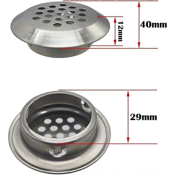 30 Stk. 29 mm Ventilationsrist i Rustfrit Stål Rundt Maske Åndehul | Til Køkkenmøbler Ventilationsmunding i Rustfrit Stål | Til Skab (FMY)