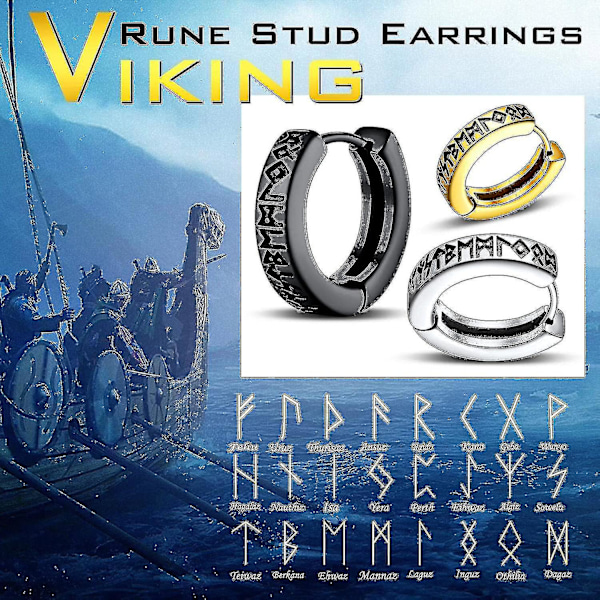 Norse Viking Runes Hoop Ørepynt for Menn og Kvinner 12mm Huggie Hoops med Delikat Gaveemballasje, hw  (FMY)