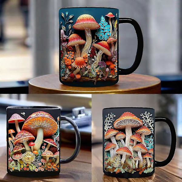 2024 NY Magic Mushrooms Mug Keramisk Kaffekopp Tekopp med 3D Magic Mushrooms Muggar (FMY)