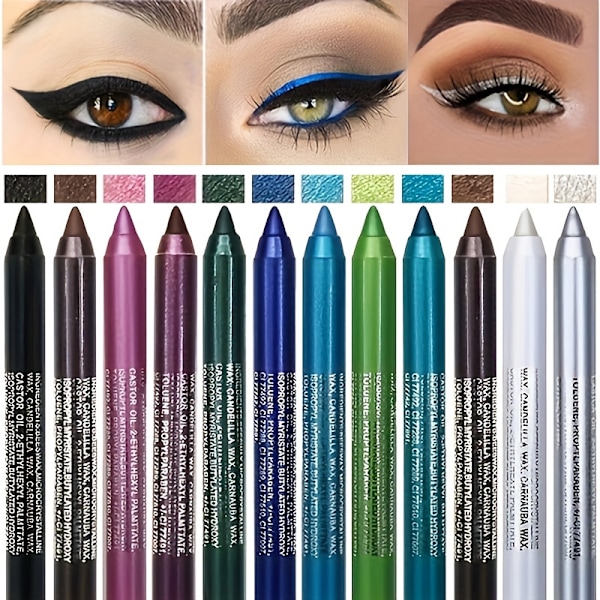 [Snabb leverans] 12-färgad Halloween-eyelinerpennor - Vattentät, svettbeständig, hållbar ögonmakeup med 2-i-1 pennvässare - Perfekt (FMY) 12pcs Eyeliner Pencil withSet