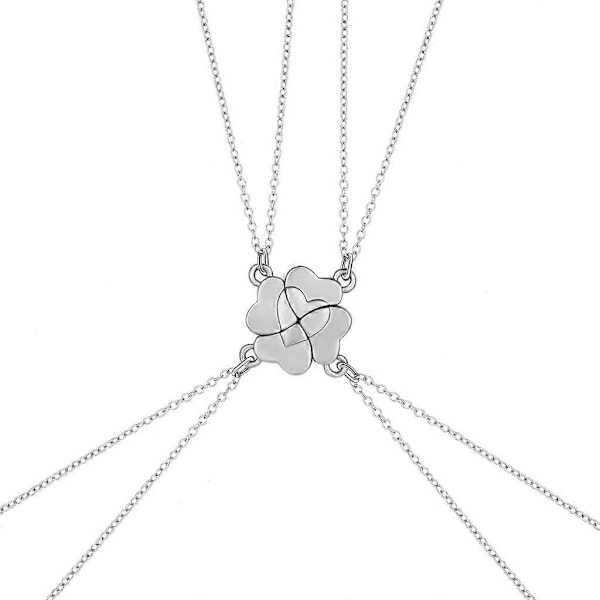 4 stk. Bestevenn Halskjede Magnet Hjerteanheng Choker Hjerte Firkløver (FMY) Silver Plated