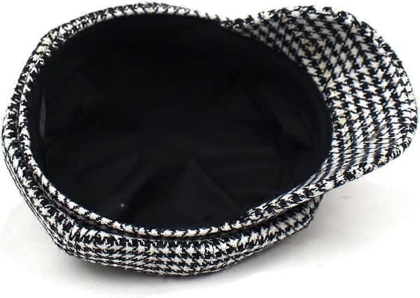 Stilfuld Unisex Efterår Vinter Tweed Newsboy Hat Sort 8 Panel Houndstooth Casual (FMY)