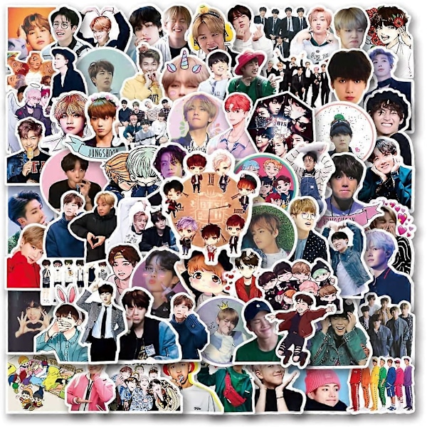 100 kpl BTS-tarroja vesipulloon, Kpop-tarrat vinyyli vedenpitävät tarrat kannettavalle tietokoneelle, puskurille, rullalaudalle, vesipulloille, tietokoneelle, puhelimelle, Stic (FMY)