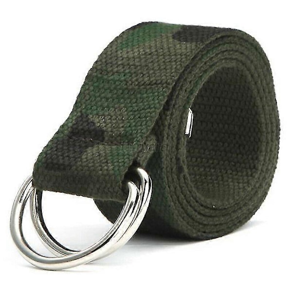 Unisex Canvas Bälte Enkelt Vävt Dubbel D-ring Metallspänne Midjeband (FMY) Camo