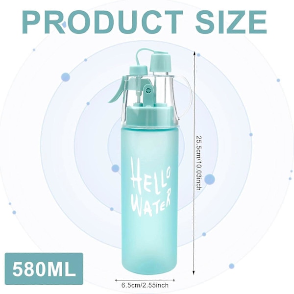 Vattensprayflaska Dimsprayflaska Sportvattenflaska för Utomhusvätskebalans 580ml Dricksflaska med Flip-sugrör, för Befuktning Co (FMY) Frosted Blue