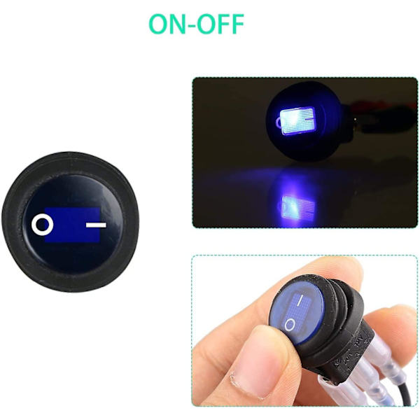 6 st 12v-24vdc Vippbrytare med LED-lampor, Vattentät Rund Tryckknapp för Bil Båt Lastbil. (FMY)