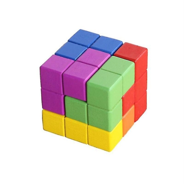 Barnleksak Tetris Kubleksak Trä 3D Färgpusselspel (FMY)