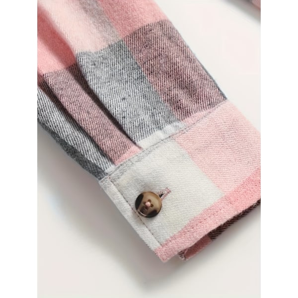Flatterende Skotskternet Skjorte til Kvinder - Moderigtigt Knappet Design med Varme Lange Ærmer - Klassisk Afslappet Stil til Hverdagsbrug (FMY) Pink Color XXL(14)