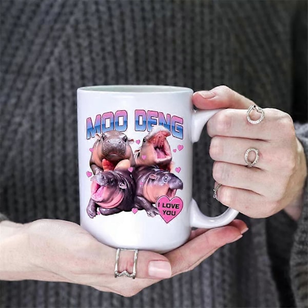 Moo Deng Söta Bebisflodhäst Kaffe Mugg, Jag Älskar Dig Moo Deng Mugg (FMY) white