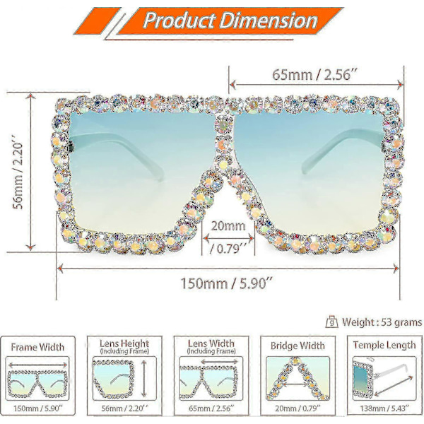 Ekstra Store Firkantede Elton Krystal Solbriller Bling Rhinestone Koncertbriller (FMY)