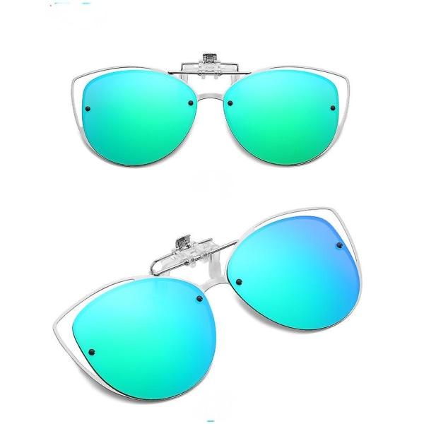 Polariserte kjøresolbriller med klips-på-klipning for kvinner med funksjonsegnet, vintage Cat Eye utendørssolbriller for damer - lysegrønn (FMY)