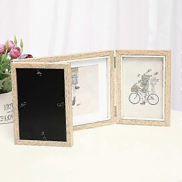 Trippel Fotoramme 7x5, billedrammer til flere billeder 6 X 4, trefoldet fotoramme, hængslet tredobbelt foldbar ramme, bordplade skrivebordsdisplay (FMY)