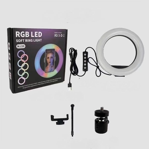 Selfie Ringlys Stativ, Dimbar Skrivebords LED RGB Lampe Kamera Ringlys (FMY)