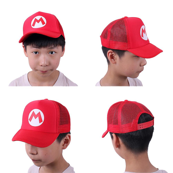 Super Mario Bros Baseballkeps Barn Pojkar Flickor Justerbar Andningsbar Mesh Solhatt  (FMY) All Red