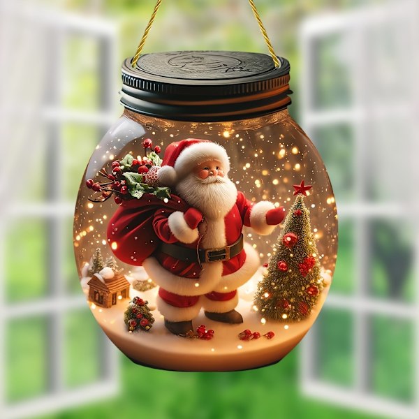 1 stk Gledelig Julenissen Rund Mason Jar Kunst Lysfanger - Multifunksjonell Juledekorasjonsskilt for Soverom, Stue, Vindu, Dør (FMY) 1pc