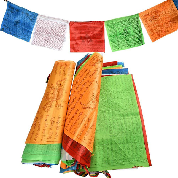 Hagedekorative 2 stk 7m buddhistiske bønneflaggstrenger tibetanske buddhistiske vimpler (35,5 x 35,5 cm) utendørsdekorasjon (FMY)