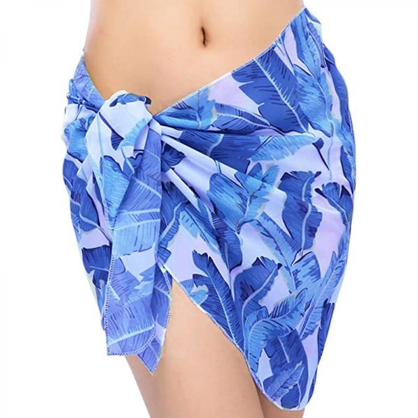 Kvinde badedragt cover up sommer strand wrap nederdel badetøj bikini cover-ups (blå & palmeblade) (FMY)
