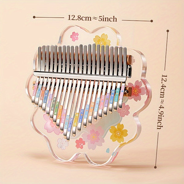 21-Tast Transparent Krystalklar Blomsterformet Bærbar Tommelklaver - Let at Spille Musikinstrument til Begyndere med Tegneserie Design (FMY) Transparent 21Keys kalimba with case