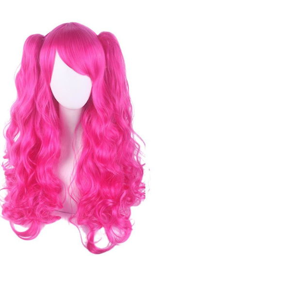 Lolita Lång Lockig Clip On Hästsvans Cosplay Peruk, Dubbel Hästsvans Tiger Clip Lång Lockig Peruk (het Rosa),wz-1336  (FMY)