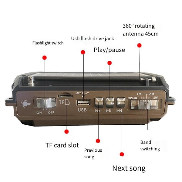 Radio Käsikammen Teholähde Aurinkolataus Kolmialueinen Bluetooth-kortti MP3 Monitoistotoisto R Random Color