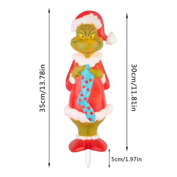 Julelysende Grinch-skilt med pæl til haven - Udendørs festlig julepynt (FMY) E