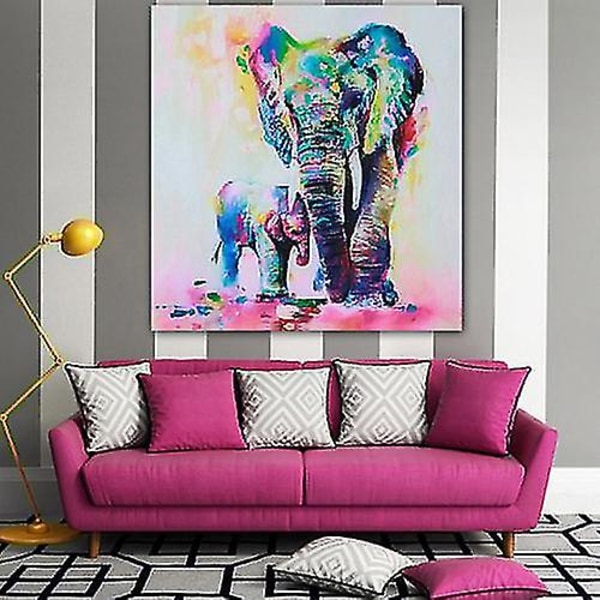Monivärinen norsukuvioinen kangasmaalaus Kehyksettömiä kuvia Olohuoneen sisustus (FMY)