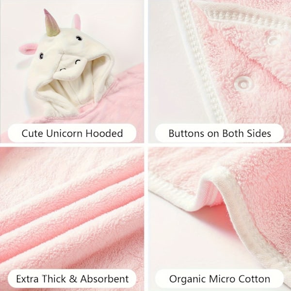 3D Sød Hættehåndklæde, UltrBlødt & Absorberende Badehåndklæde, Strandponcho Håndklæder, 28\" x 55\" (Grøn)  (FMY) Unicorn (Green)