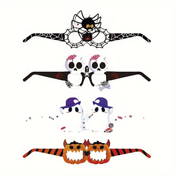 16 stk Morsomme Halloween-festgaver: Fargerike papirbriller med gresskar, edderkopp, spøkelse og flaggermusdesign for bursdag og høytidsdekorasjoner (FMY) Polychrome
