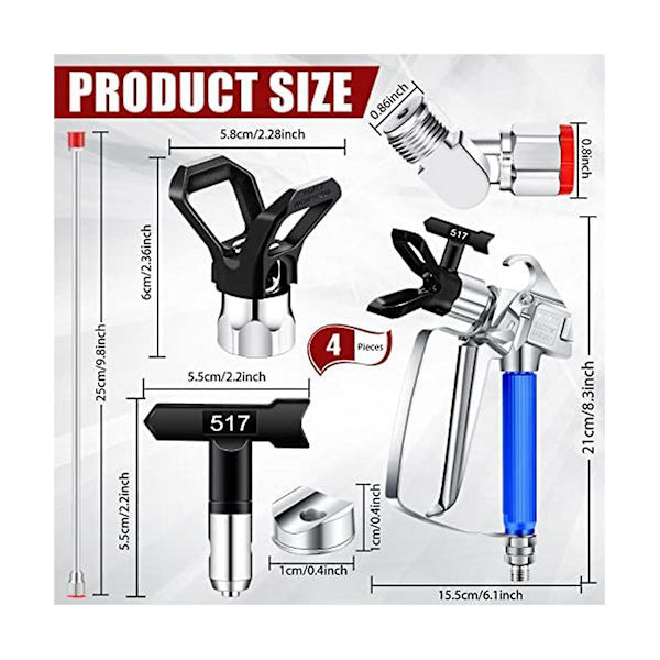 5 st Airless Sprayer Slang Kit 3600 Psi 517 Spets Vridbar Led Med Munstycksskydd Spraymunstycken Och Exten  (DPD) As Shown