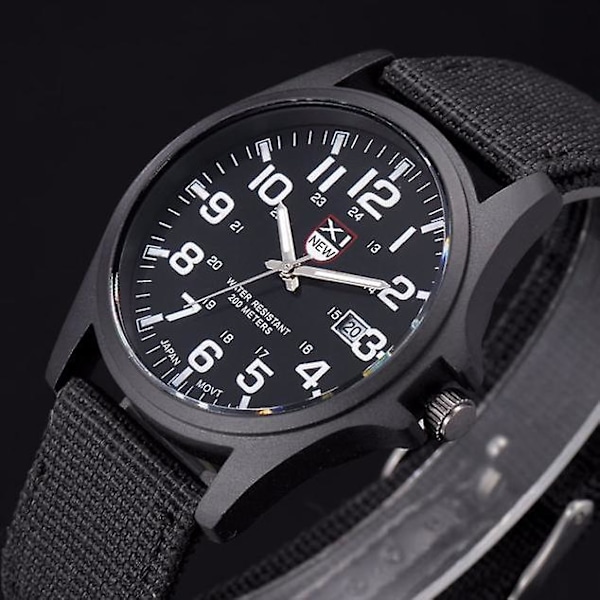 Herre Dato Rustfritt Stål Militær Sports Analog Kvarts Håndleddsur (FMY) Black