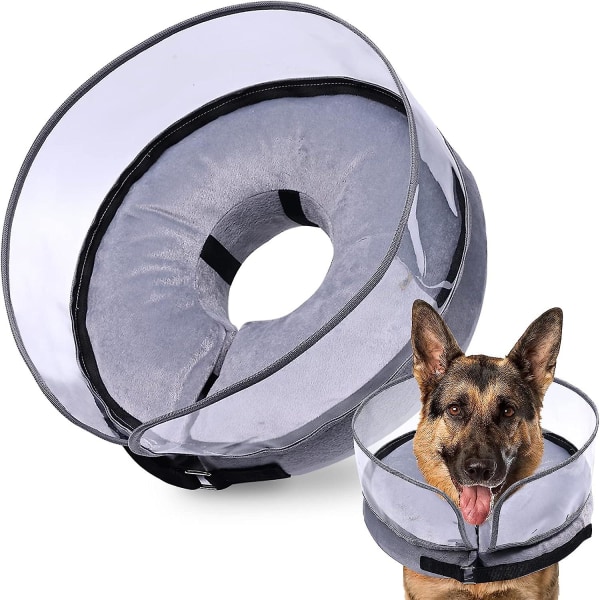Hundekjegle, oppblåsbar hundekjegle etter operasjon for små middels store hunder, myke kjegler med forbedret anti-slikking (FMY) Grey XL